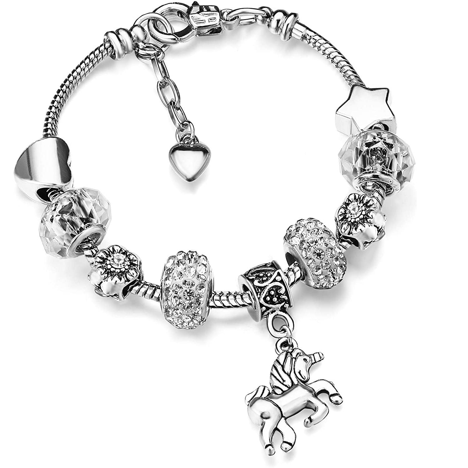 Wholesale Unicorn Heart Five-pointed Star Large Hole Bead Crystal Bracelet